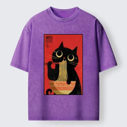 Tokyo-Tiger Cat Eats Ramen Like A Pro Washed T-Shirt