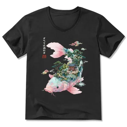 Tokyo-Tiger  Journey Of The Flowing Koi V-Neck Classic T-Shirt