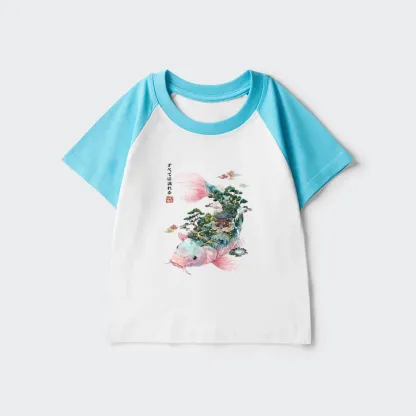 Tokyo-Tiger Journey Of The Flowing Koi Kids Raglan T-shirt