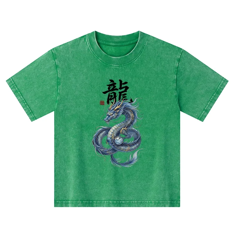 Tokyo-Tiger Mythic Blue Dragon Kids Washed T-Shirt