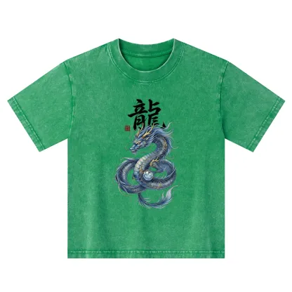 Tokyo-Tiger Mythic Blue Dragon Kids Washed T-Shirt