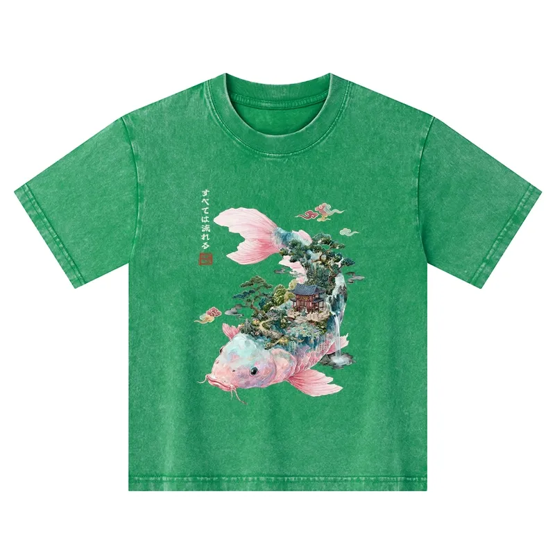 Tokyo-Tiger Journey Of The Flowing Koi Kids Washed T-Shirt