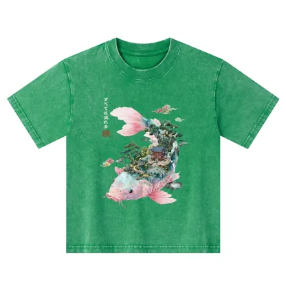 Tokyo-Tiger Journey Of The Flowing Koi Kids Washed T-Shirt