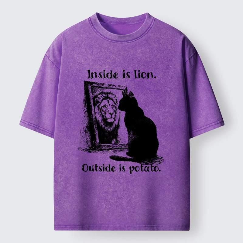Tokyo-Tiger Cat Meme Inner Lion Outer Potato Washed T-Shirt