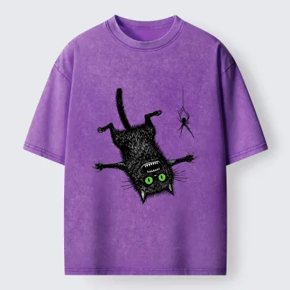 Tokyo-Tiger Scared Cat Vs Spider Prank Washed T-Shirt
