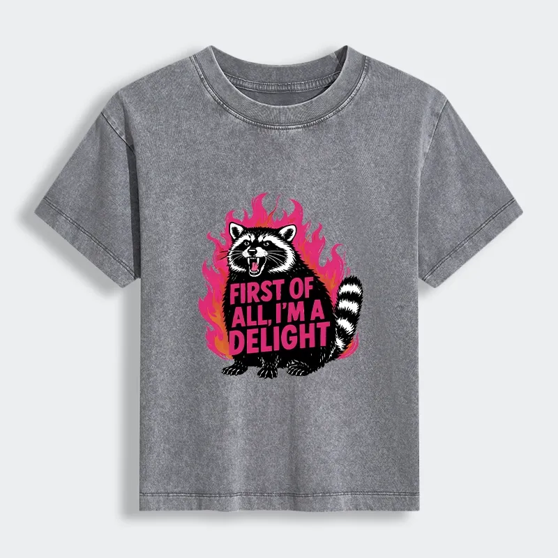 Tokyo-Tiger Angry Raccoon Funny Women's Washed T-shirt Sale