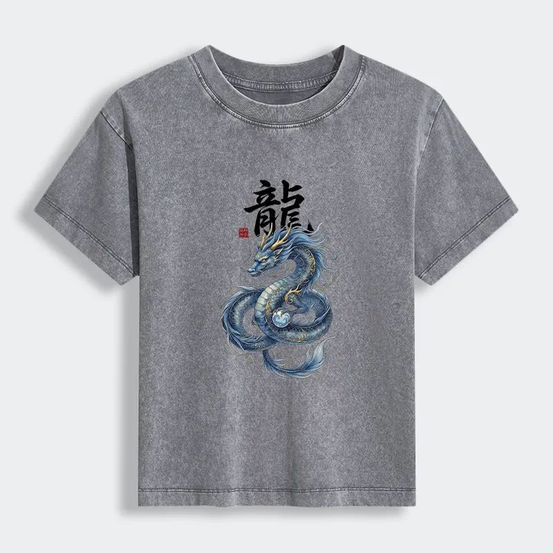 Tokyo-Tiger Mythic Blue Dragon Women's Washed T-shirt