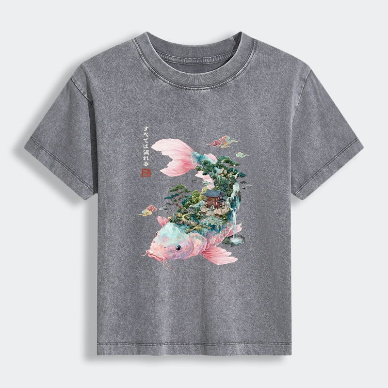 Tokyo-Tiger Journey Of The Flowing Koi Women's Washed T-shirt