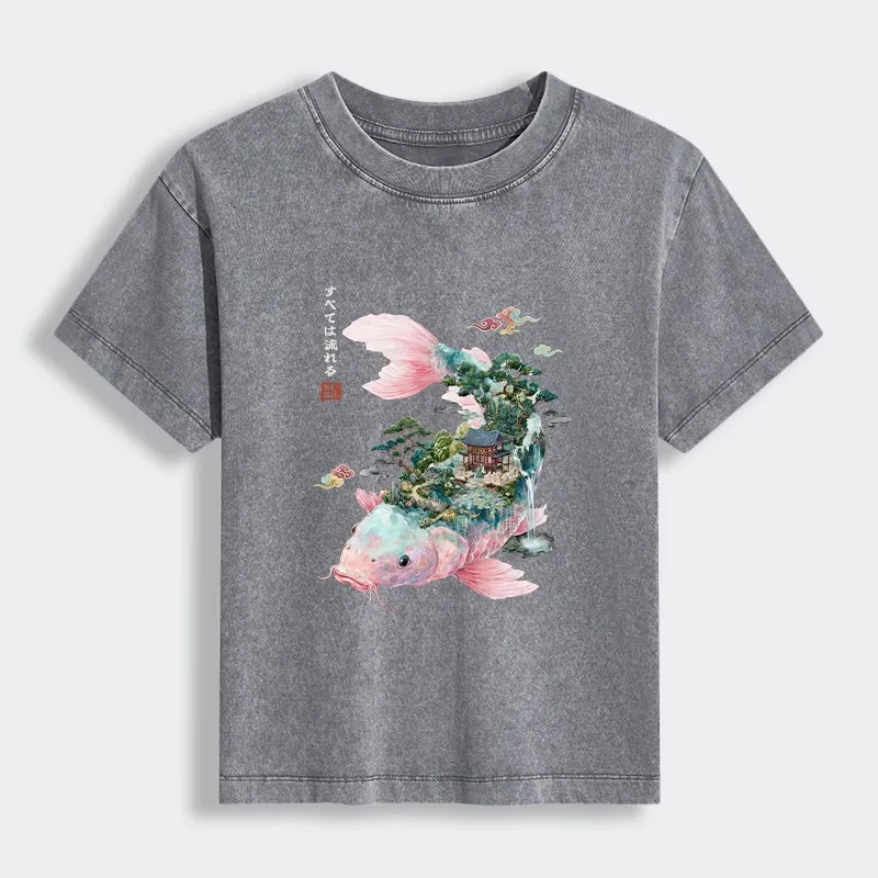 Tokyo-Tiger Journey Of The Flowing Koi Women's Washed T-shirt