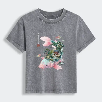 Tokyo-Tiger Journey Of The Flowing Koi Women's Washed T-shirt