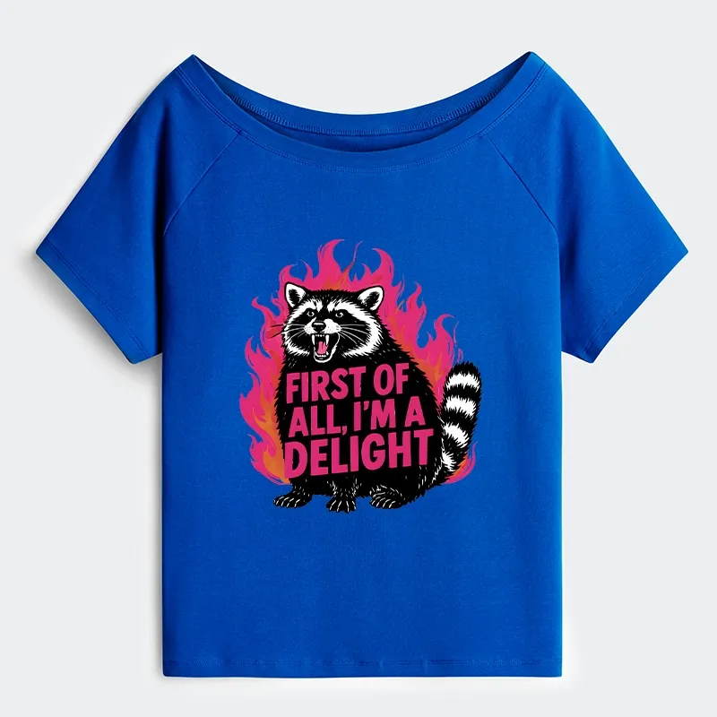 Tokyo-Tiger Angry Raccoon Funny Off Shoulder T-Shirt