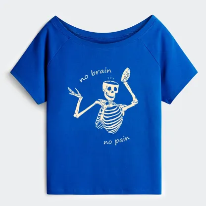 Tokyo-Tiger Skeletons Feel No Pain Off Shoulder T-Shirt