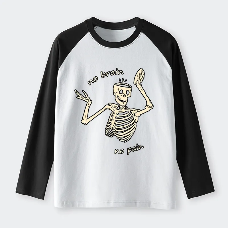 Tokyo-Tiger Skeletons Feel No Pain Raglan Long Sleeve T-shirt Sale