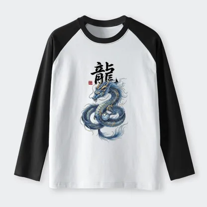 Tokyo-Tiger Mythic Blue Dragon Raglan Long Sleeve T-shirt