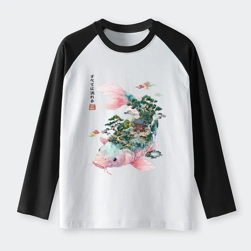 Tokyo-Tiger Journey Of The Flowing Koi Raglan Long Sleeve T-shirt Sale