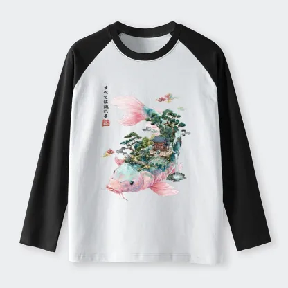 Tokyo-Tiger Journey Of The Flowing Koi Raglan Long Sleeve T-shirt