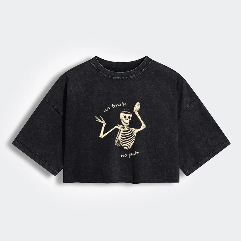 Tokyo-Tiger Skeletons Feel No Pain Women's Washed Crop T-Shirt Sale