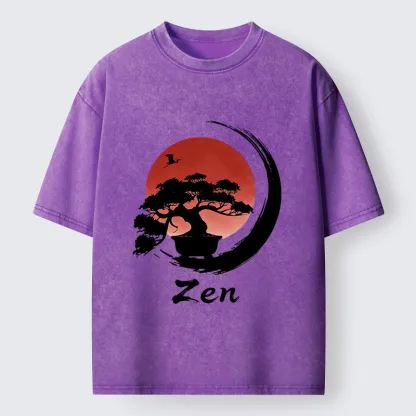 Tokyo-Tiger Zen Bonsai Peaceful Retreat Washed T-Shirt