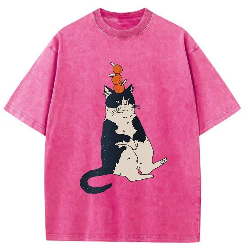 Tokyo-Tiger Cat With Orange On Head Washed T-Shirt