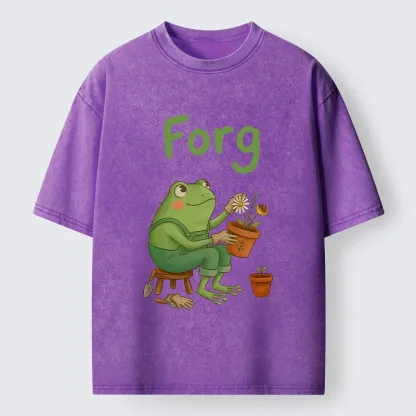 Tokyo-Tiger Cute Frog Gardening Meme Washed T-Shirt