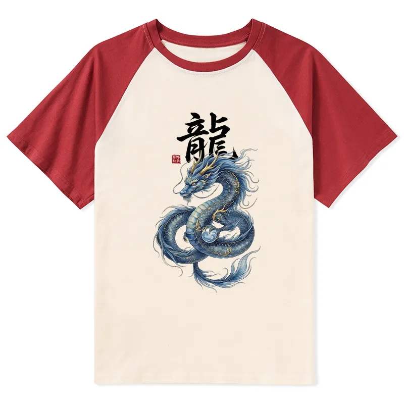 Tokyo-Tiger Mythic Blue Dragon Raglan T-shirt Sale