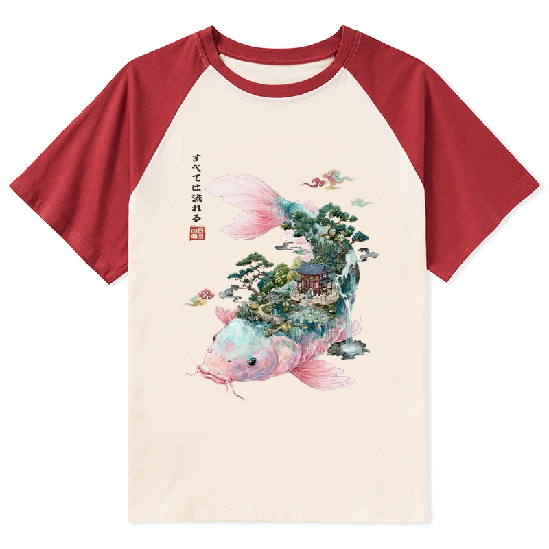 Tokyo-Tiger Journey Of The Flowing Koi Raglan T-shirt