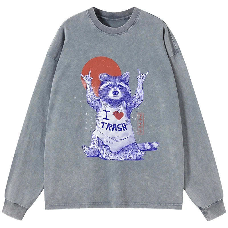 Tokyo-Tiger I love Trash Washed Long Sleeve T-Shirt