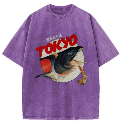 Tokyo-Tiger Vintage Japanese Tsukiji Fish Market Washed T-Shirt