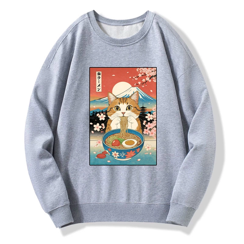 Tokyo-Tiger Funny Orange Cat Eating Ramen Japan Classic Sweatshirt