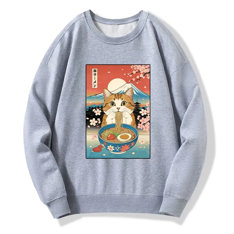 Tokyo-Tiger Funny Orange Cat Eating Ramen Japan Classic Sweatshirt