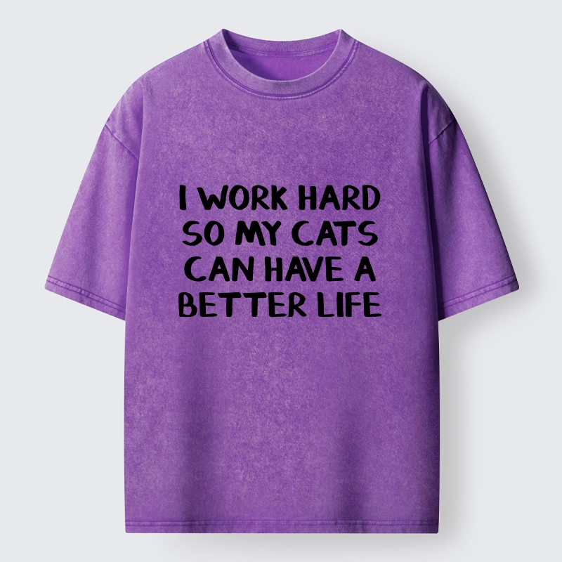 Tokyo-Tiger Cat Parent Hard Work Meme Washed T-Shirt