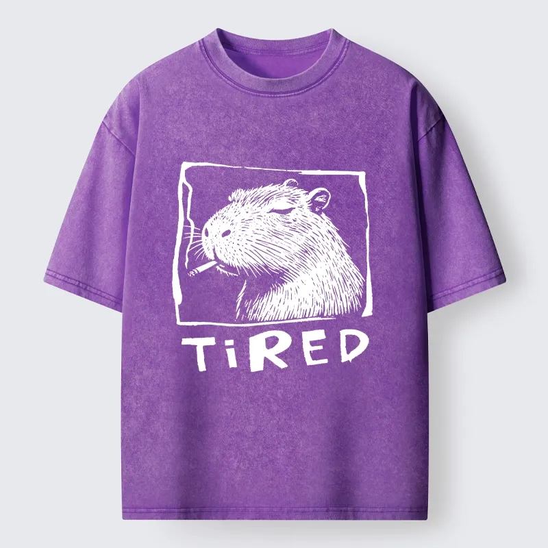 Tokyo-Tiger Tired Life Funny Capybara Art Washed T-Shirt
