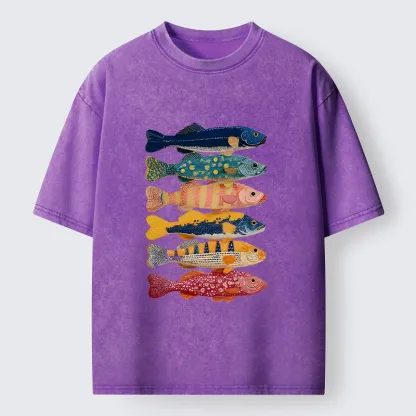 Tokyo-Tiger Colorful Fish Art Collection Washed T-Shirt