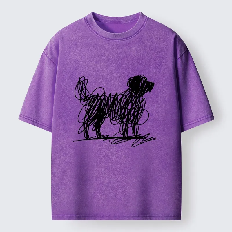 Tokyo-Tiger Scribble Dog Art Funny Vibe Washed T-Shirt