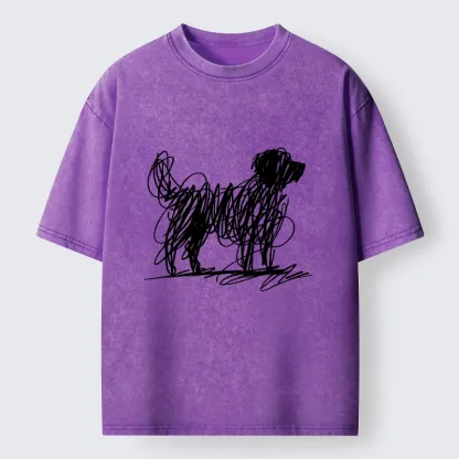 Tokyo-Tiger Scribble Dog Art Funny Vibe Washed T-Shirt