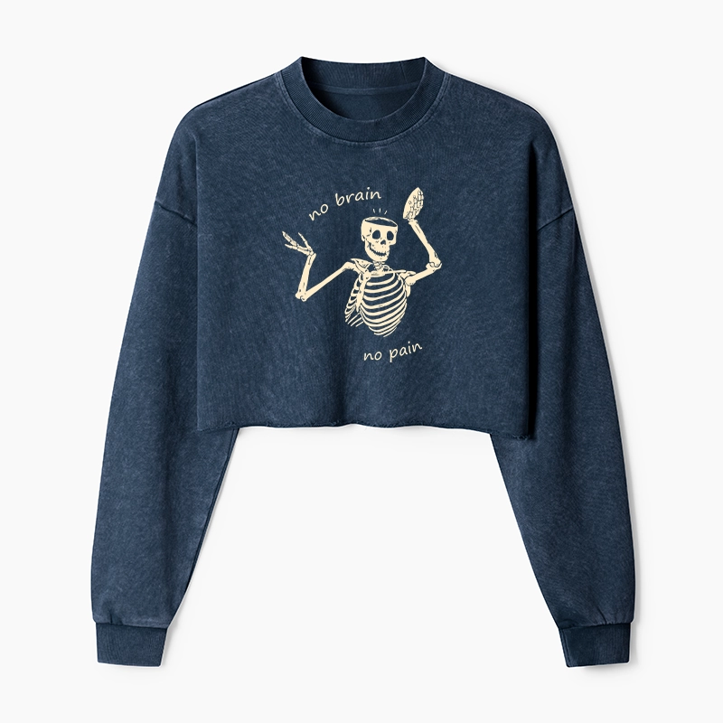 Tokyo-Tiger Skeletons Feel No Pain Washed Crop Sweatshirt