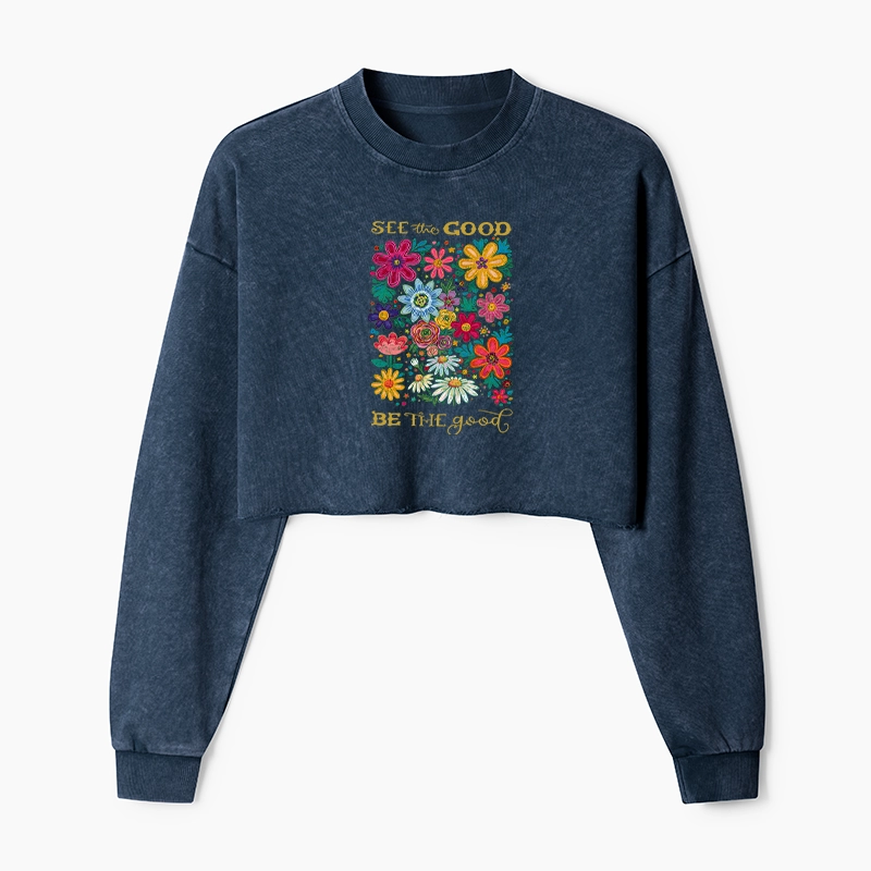 Tokyo-Tiger Flower：See The Good Be The Good Washed Crop Sweatshirt
