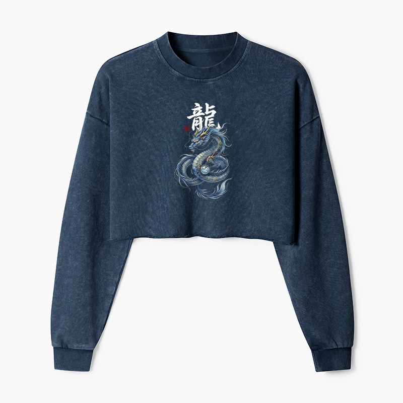 Tokyo-Tiger Mythic Blue Dragon Washed Crop Sweatshirt Sale