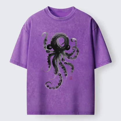 Tokyo-Tiger Japanese Ink Octopus Art Washed T-Shirt