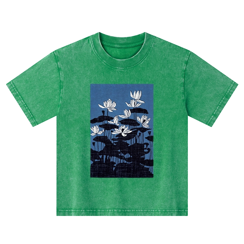 Tokyo-Tiger Blue Lotus Japanese Art Kids Washed T-Shirt