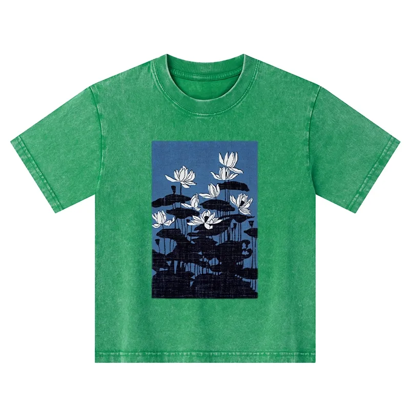 Tokyo-Tiger Blue Lotus Japanese Art Kids Washed T-Shirt
