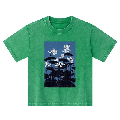 Tokyo-Tiger Blue Lotus Japanese Art Kids Washed T-Shirt