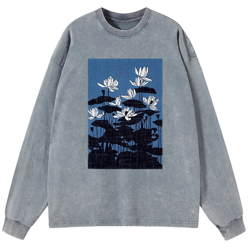 Tokyo-Tiger Blue Lotus Japanese Art Long Sleeve T-Shirt