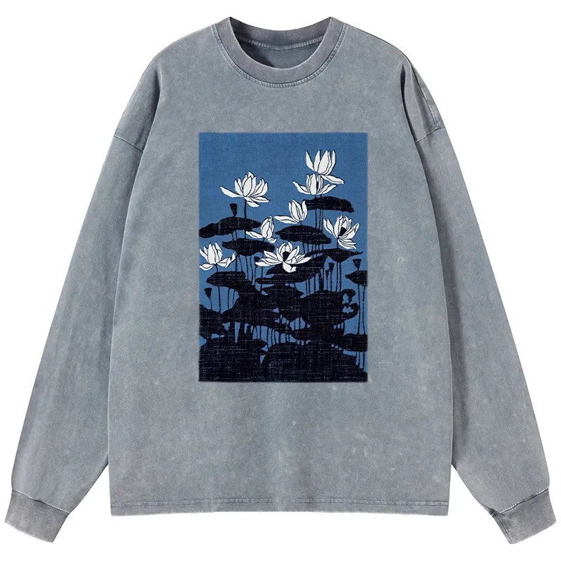 Tokyo-Tiger Blue Lotus Japanese Art Long Sleeve T-Shirt Sale