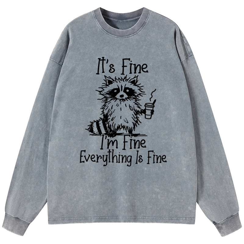 Tokyo-Tiger Raccoon Fine Meme Washed Long Sleeve T-Shirt