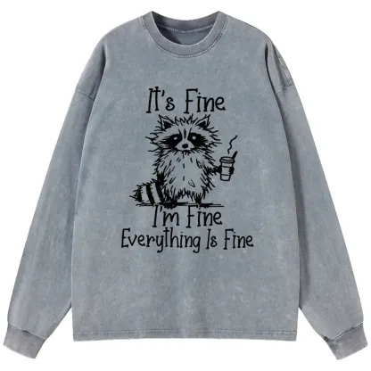 Tokyo-Tiger Raccoon Fine Meme Washed Long Sleeve T-Shirt