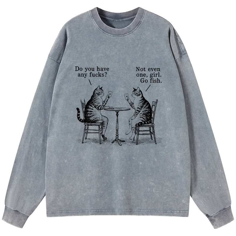 Tokyo-Tiger Cat Poker Night Washed Long Sleeve T-Shirt