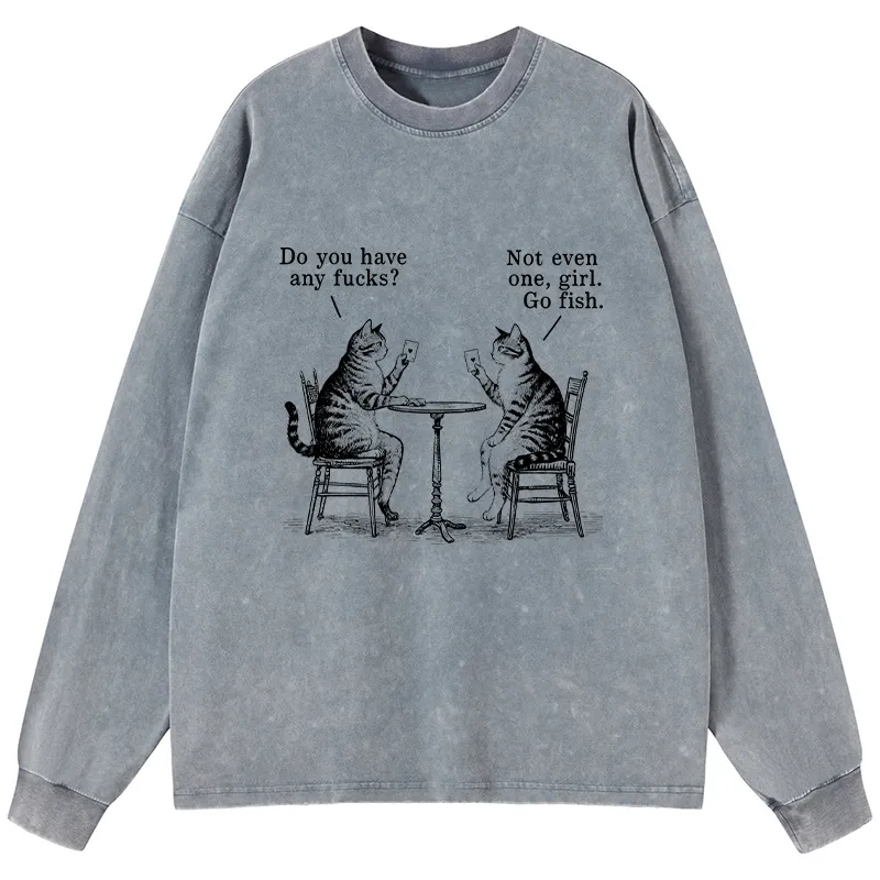 Tokyo-Tiger Cat Poker Night Washed Long Sleeve T-Shirt