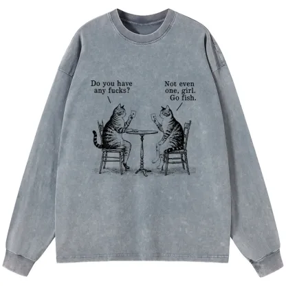 Tokyo-Tiger Cat Poker Night Washed Long Sleeve T-Shirt