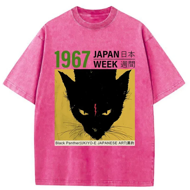 Tokyo-Tiger Japanese Retro Black Panther Washed T-Shirt